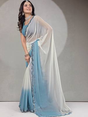 Ombre Mirror Work Georgette Saree with blouse 2