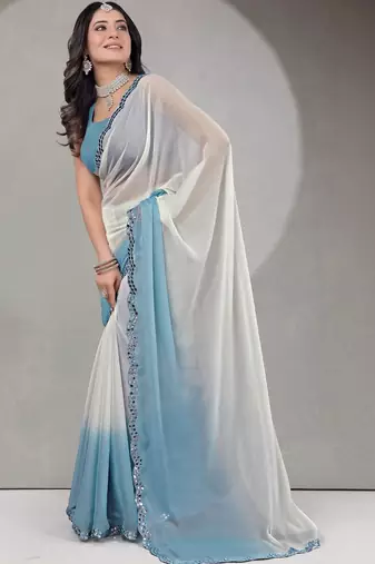 Ombre Mirror Work Georgette Saree with blouse