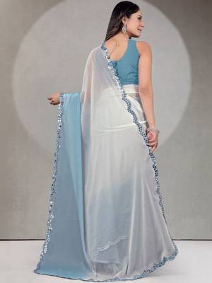 Ombre Mirror Work Georgette Saree with blouse 4