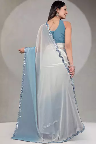 Ombre Mirror Work Georgette Saree with blouse
