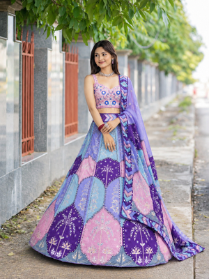 Multi Color Digital Print,Mirror Work Chinon Silk_Blend Lehenga Choli 1