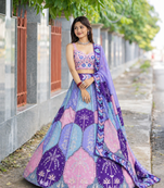 Multi Color Digital Print,Mirror Work Chinon Silk_Blend Lehenga Choli