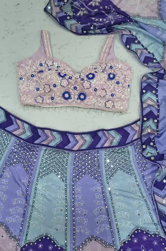 Multi Color Digital Print,Mirror Work Chinon Silk_Blend Lehenga Choli