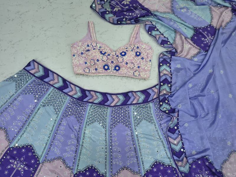 Multi Color Digital Print,Mirror Work Chinon Silk_Blend Lehenga Choli