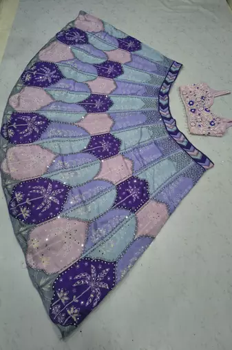 Multi Color Digital Print,Mirror Work Chinon Silk_Blend Lehenga Choli