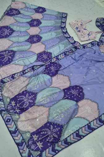 Multi Color Digital Print,Mirror Work Chinon Silk_Blend Lehenga Choli