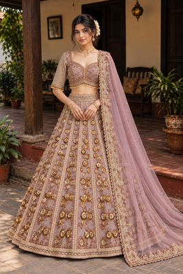 Light PInk Color Embroidery,Dori And Sequence Work Butterfly Net Lehenga Choli 1