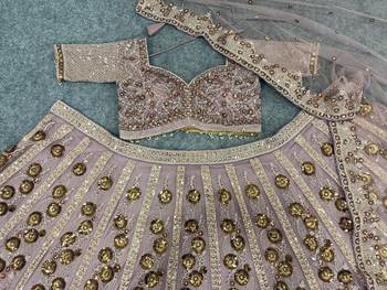 Light PInk Color Embroidery,Dori And Sequence Work Butterfly Net Lehenga Choli 3