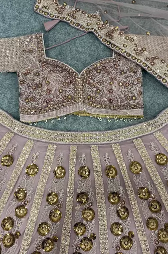 Light PInk Color Embroidery,Dori And Sequence Work Butterfly Net Lehenga Choli