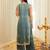 Sea green embroidered fandy satin kurta with viscose rayon pant set