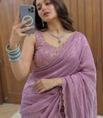 Purple Embroidered Organza Designer Saree