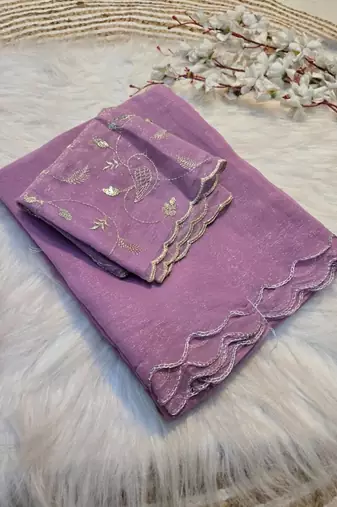 Purple Embroidered Organza Designer Saree
