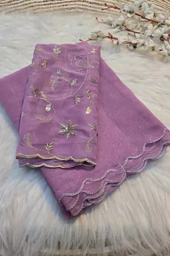 Purple Embroidered Organza Designer Saree