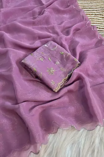 Purple Embroidered Organza Designer Saree