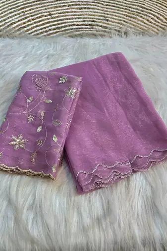 Purple Embroidered Organza Designer Saree