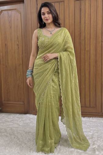 Green Embroidered Organza Designer Saree with blouse 