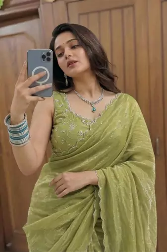 Green Embroidered Organza Designer Saree with blouse 