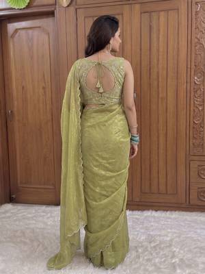 Green Embroidered Organza Designer Saree with blouse  4