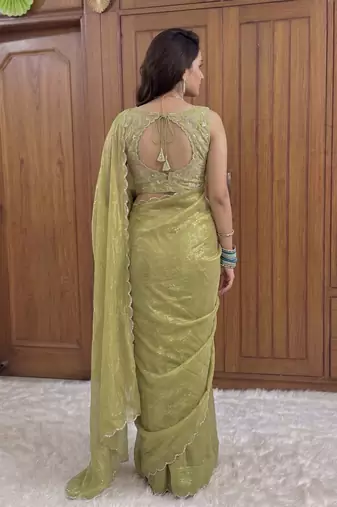 Green Embroidered Organza Designer Saree with blouse 