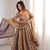 Brown fendy satin anarkali with crepe satin bottom & dupatta