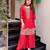 Red french crepe kurta pant with chinnon dupatta set