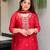 Red french crepe kurta pant with chinnon dupatta set