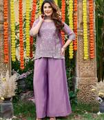 Mauve chinnon short kurti with palazzo & dupatta set