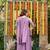 Mauve chinnon short kurti with palazzo & dupatta set
