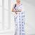 White silk blend kantha stitch saree with peacock & floral motifs