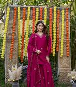Rani pink viscose glass suit with chanderi dupatta