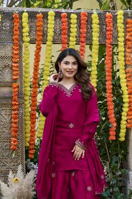 Rani pink viscose glass suit with chanderi dupatta 2