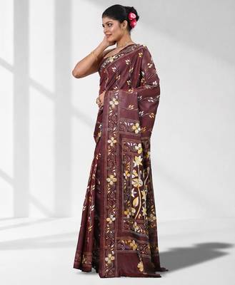 Maroon silk blend kantha stitch saree with multicolor thread work 2