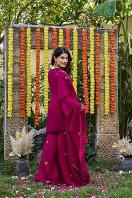 Rani pink viscose glass suit with chanderi dupatta 3