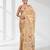 Beige silk blend kantha stitch saree with multicolor thread work