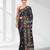 Black silk blend kantha stitch saree with multicolor thread work