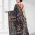 Black silk blend kantha stitch saree with multicolor thread work