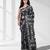 Black silk blend kantha stitch saree with white elephant & floral thread work