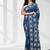 Aegean blue silk blend kantha stitch saree with white peacock & floral thread work