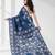 Aegean blue silk blend kantha stitch saree with white peacock & floral thread work