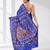 Blue silk blend kantha stitch saree with multicolor thread work