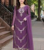 Purple georgette kurta with viscose bottom & nazmin dupatta