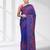 vibrant blue bangalore silk blend kantha stitch saree with red ethnic motif