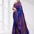 vibrant blue bangalore silk blend kantha stitch saree with red ethnic motif