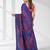 vibrant blue bangalore silk blend kantha stitch saree with red ethnic motif