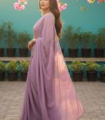 Lavender Satin Designer Saree with lace border and blouse 