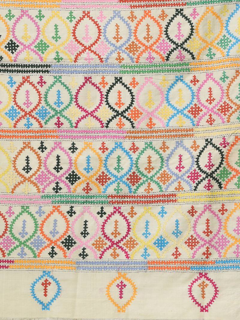 off white gujrati work kantha stitch silk blend soft saree