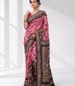 pink and black bangalore silk blend kantha stitch handwoven saree