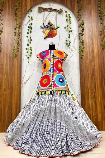Multicolour Silk Navratri Lehnega Choli With Dupatta
