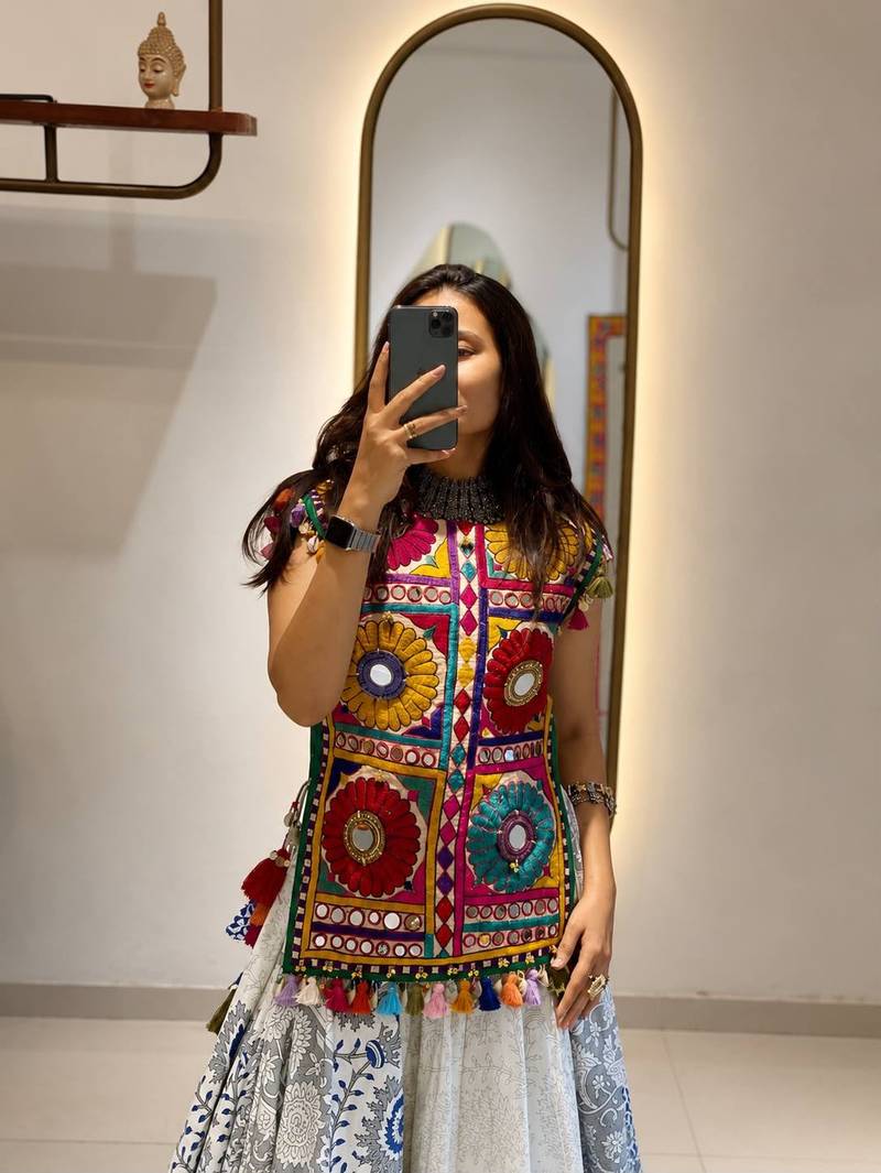 Multicolour Silk Navratri Lehnega Choli With Dupatta