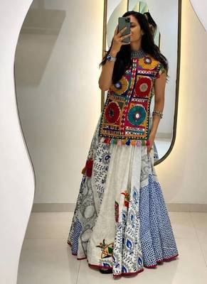 Multicolour Silk Navratri Lehnega Choli With Dupatta 5